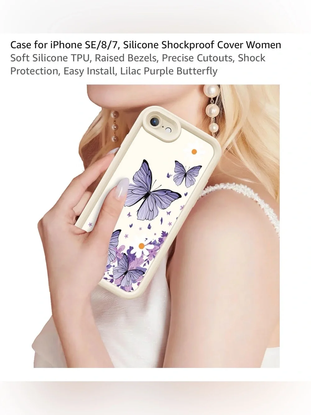 Lilac Purple Butterfly Shockproof Silicone Phone Case for iPhone SE8/7